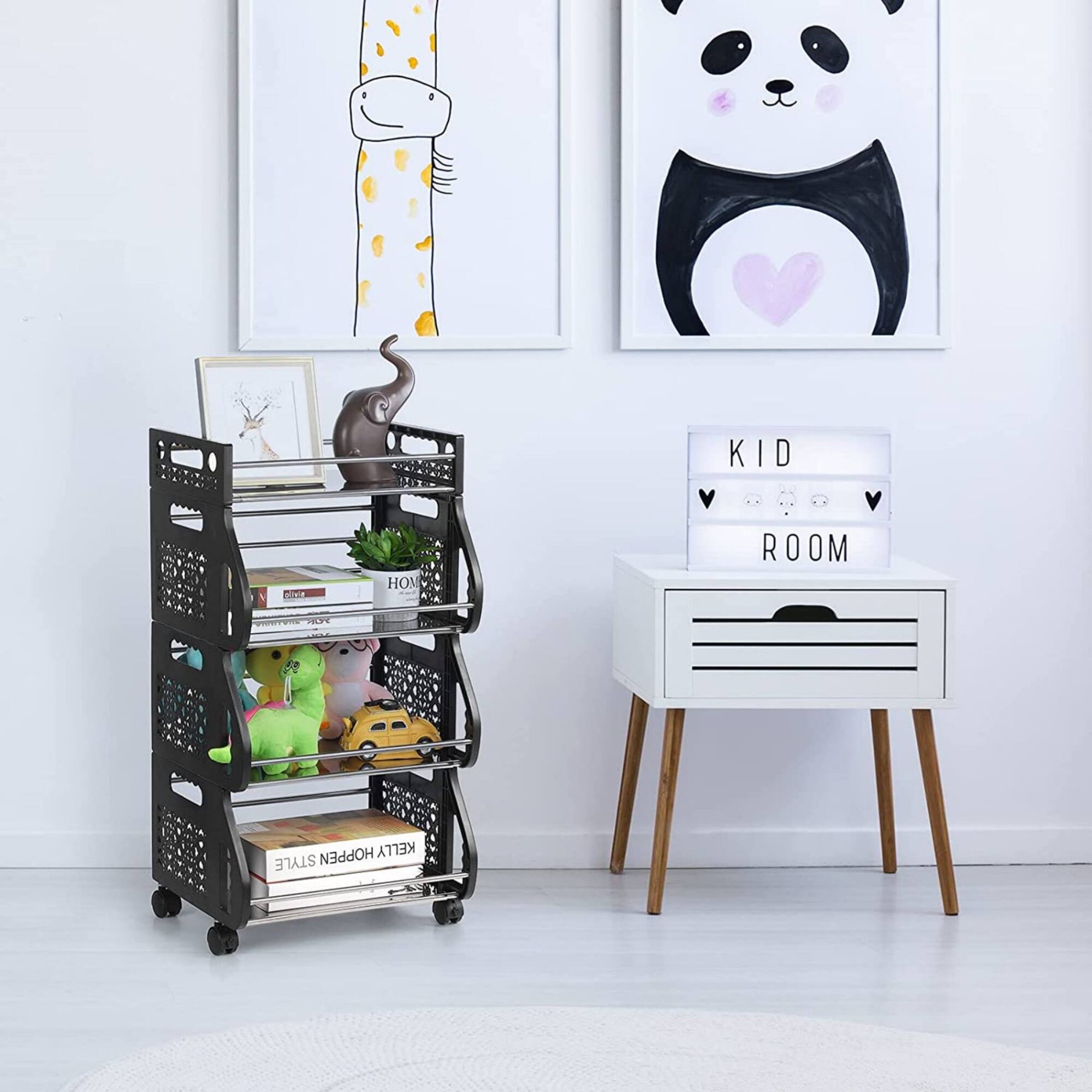 Black 4-Tier Rolling Stackable Fruit Basket Utility Cart